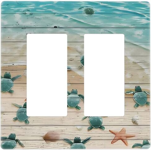 Turtle Beach Village Wood 2-Gang GFCI Double Decore Decord Plate Decorator Outlet Switch Switch Plate Paceplate Tortoise Marine Marine Doys Boys Bedroom Compery Decory in Kuwait