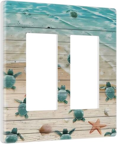 Turtle Beach Village Wood 2-Gang GFCI Double Decore Decord Plate Decorator Outlet Switch Switch Plate Paceplate Tortoise Marine Marine Doys Boys Bedroom Compery Decory in Kuwait