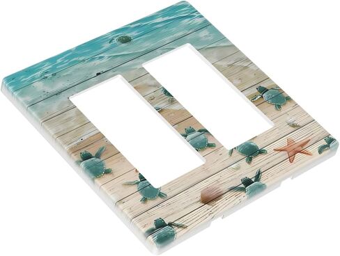 Turtle Beach Village Wood 2-Gang GFCI Double Decore Decord Plate Decorator Outlet Switch Switch Plate Paceplate Tortoise Marine Marine Doys Boys Bedroom Compery Decory in Kuwait