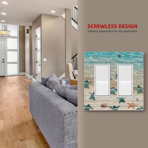 Turtle Beach Village Wood 2-Gang GFCI Double Decore Decord Plate Decorator Outlet Switch Switch Plate Paceplate Tortoise Marine Marine Doys Boys Bedroom Compery Decory in Kuwait