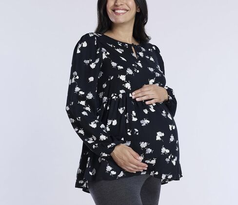 Motherhood Maternity Women's Long Sleeve Empire Waist Keyhole Woven Pregnancy Blouse in Kuwait