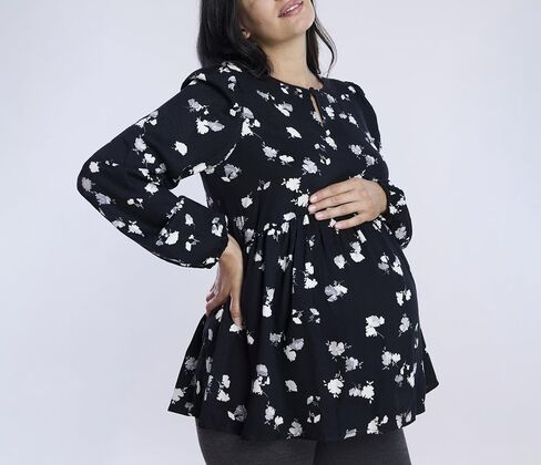Motherhood Maternity Women's Long Sleeve Empire Waist Keyhole Woven Pregnancy Blouse in Kuwait