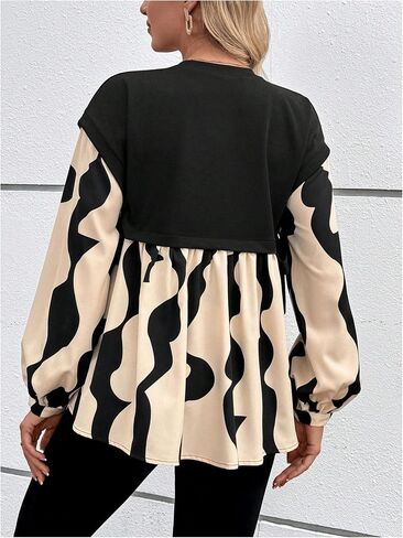 MakeMeChic Women's Maternity Blouse Graphic Print Long Sleeve Round Neck Shirts Peplum Tops in Saudi Arabia