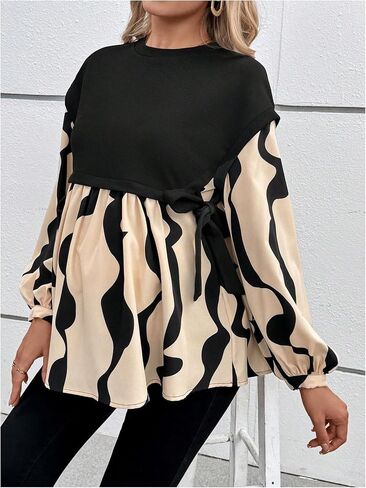 MakeMeChic Women's Maternity Blouse Graphic Print Long Sleeve Round Neck Shirts Peplum Tops in Saudi Arabia