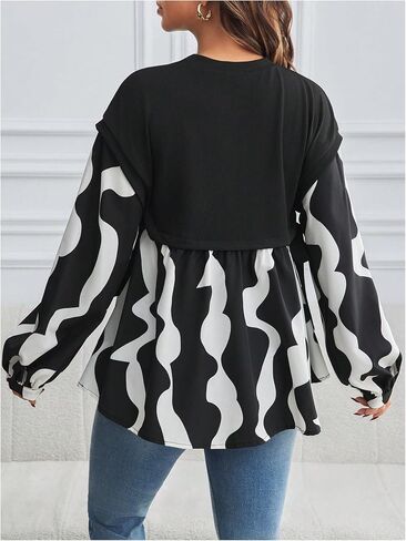 MakeMeChic Women's Maternity Blouse Graphic Print Long Sleeve Round Neck Shirts Peplum Tops in Saudi Arabia