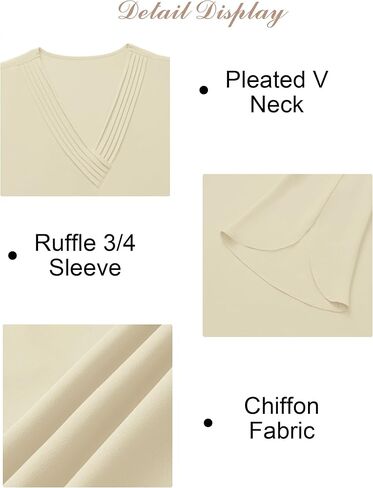 نساء 3/4 قمم قمم مطوية الخامس أعمال الرقبة عارضة chffion بلوزات العمل المكتبية الأنبو in Kuwait