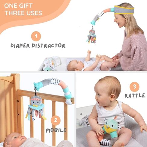 DINGLE DANGLE - Baby Gift Set - 3 in 1 Diaper Changing Helper Headband, Baby Mobile, & Sensory Rattle; Newborn Essentials Must Have - Great Baby Registry or Shower Gift - Featured on Shark Tank in Saudi Arabia
