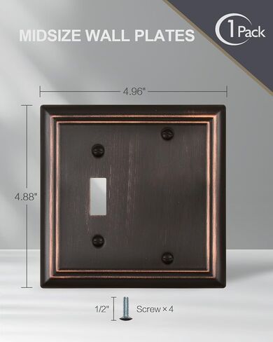 Pure White 2 Toggle/1 Decorator Wall Plates, 1-Pack Combo Double Toggle/Single Rocker Switch Plates, Durable Metal, 3-Gang, 6.77''*4.88'', Midsize in Kuwait