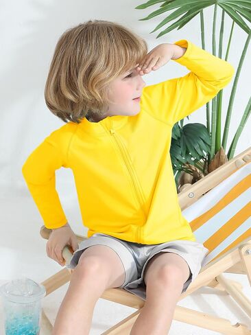 Cooraby Baby Toddler Boys Long Sleeve Rash Guard Swim Shirts UPF 50+ Sun Protection Zip Up Quick-Dry Water Beach Shirts in Saudi Arabia