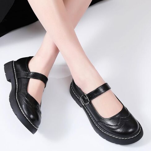 Mary Jane Shoes Women Platform غير كلاسيكيات غير كلاسيكية جولة إصبع القدم في الكاحل Brogues Style Comfort Comfor in Kuwait