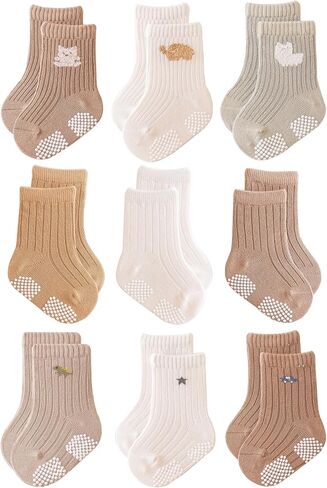 Baby Grip Socks Non Slip Grips Girls Boys Ankle Crew Newborn Infant Toddler Kids Casual Anti Skid Socks in Kuwait