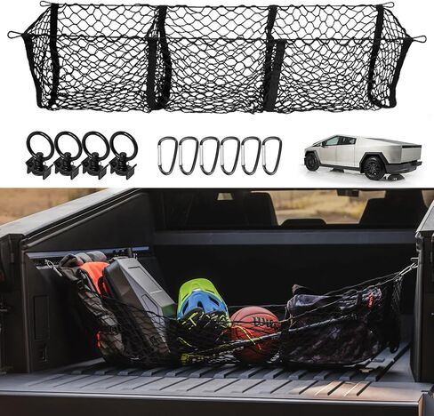 Cybertruck Cargo Net for Tesla Cybertruck 2024 Cargo Net Divider Stretchable, Adjustable Elastic Trunk Storage Net with Hook, Aluminum Alloy Truck Bed Divider Organizer Net in Saudi Arabia