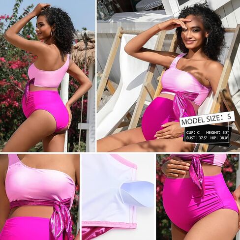 Bhome Maternity One Shoulder High Waisted Bikini Sets Two Piece Tie Front Swimsuit Padded Bathing Suits for Pregnant Women in Saudi Arabia