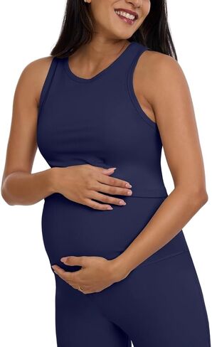 Motherhood Maternity Women's Ribbed Crop Racerback Pregnancy Workout Tank Top in Saudi Arabia