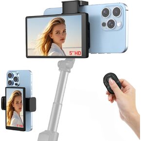 APEKX 5" Vlog Selfie Monitor Screen with Magnetic Clip Mount, Low Latency, Easy Cable Connection, Perfect for Live Streaming on TikTok, YouTube - Compatible with iPhone & Android Phones (Black)