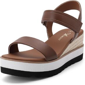 Athlefit Platform Sandals Women Espadrille Wedge Comfortable Ankle Strap Open Toe Sandals for Walking