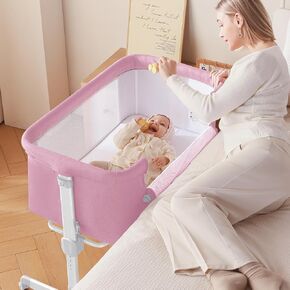 Larex Baby Bassinet, 3 in 1 Bassinets Bedside Sleeper for Newborn, Portable Crib Adjustable 7 Height Bedside Bassinet with Mattress and Wheels Dark Grey
