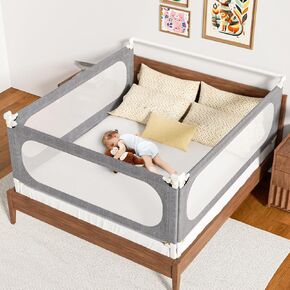 3-Piece King Size Bed Rails for Toddlers, with Headboard Rod -Height Adjustable Baby' Safety Bed Rails Guard for King Size Bed(3Pack 78.7"x78.7"x74.8"-Gray)