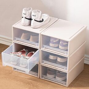 6 Packs Nursery bins,baby socks,underwear container,Clear drawer box,stackable drawer shoe boxes,plastic shoe rack,suitable for American women's and babies' size 10 and smaller size
