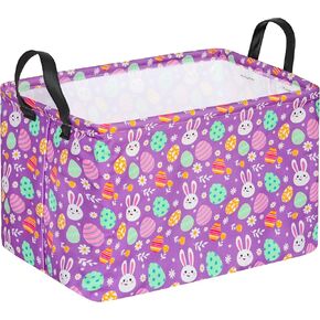Easter Storage Basket for Kids Easter Bunny Storage Bin Collapsible Nursery Hamper Waterproof Toy Box Book Shelf Basket Easter Bunny Eggs Decor Easter Gifts