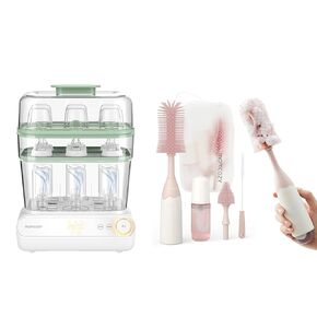 Momcozy 3 Layers Large Bottle Sterilizer and Dryer & Momcozy Bottle Brush Kit Pink