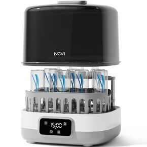 NCVI 20-Minute Baby Bottle Sterilizer and Dryer with 2 Bottle Trays for 8/6 Bottles, Fast Electric Steam Sterilization Disinfection for All Brand Bottles, Pacifiers, Teether and Breast Pump Parts
