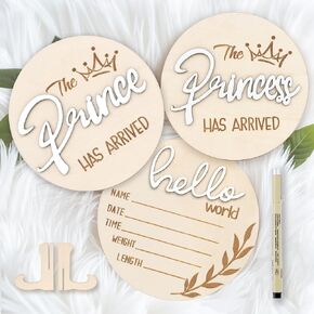 Baby Announcement Sign, Gender Reveal Sign for Baby Birth, 3PCS Its a Boy/Girl and Hello World Newborn Welcome Board Wooden Name Announcement Plaque for Hospital Shower Party Photo Props