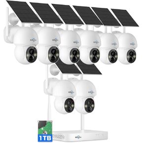 Hiseeu Solar Camera Wireless Outdoor, Home Security Camera System, 2.4G & 5G WiFi, Solar-Powered 4MP 8 Cam-Kit, Color Night Vision, 360° View, Pan & Tilt, 1TB HDD Local Recording, No Subscription