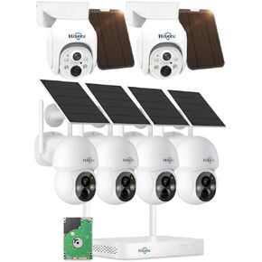 Hiseeu Solar Camera Wireless Outdoor, Home Security Camera System, 2.4G & 5G WiFi, Solar-Powered 6 Cam-Kit, Color Night Vision, 360° View, Pan & Tilt, 1TB HDD Local Recording, No Sub
