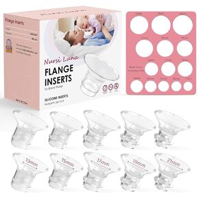 Flange Sizing Kit with 10PCS Flange Inserts 13/15/17/19/21mm and Nipple Measurement Tool for Flanges, Silicone Breast Pump Flange Insert Kit for 24mm Most Pumps, Pumping Breastfeeding Essentials Kit