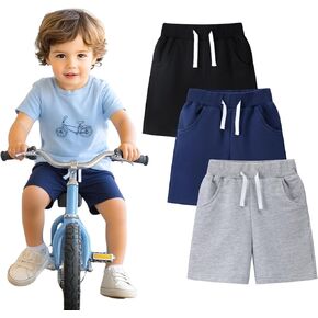 شورتات الصغار الصغار في Hileelang Toddler من 3 عبوات من القطن الصيفي الفرنسي Terry Solid Solid Shorts 12m-7y
