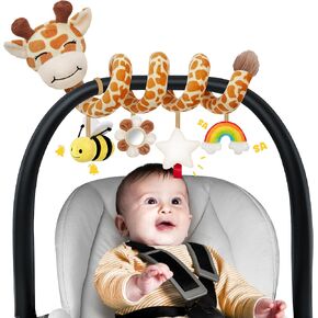 Spiral Car Seat Baby Toys 0-6 Months, Infant Carseat Sensory Toys Hanging Stroller Accessories, Newborn Gifts for Baby Boys Girls Essentials, Cute High Contrast Cow