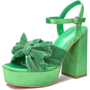 KHPAERMEI Bow Knot Platform Heels for Women Fashion Open Toe Chunky Heeled Sandals Ankle Strap Wedding Party Dress High Heels