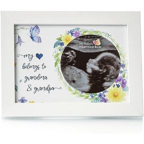 MBHB Wooden Ultrasound Photo Frames, 5x7 Real Wood White Picture Frame with 3.5" Circular Cutout, Beautiful Display for Baby's First Scan, Ideal Gift, Suitable for Nursery/Bedroom, My Heart Grew