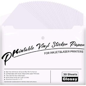 JANDJPackaging Premium Printable Vinyl Paper - لطابعة الحبر والليزر - 55 حزمة أبيض لامع للحبر المليون القابلة للطباعة - 140 غرام يجف بسرعة ويحمل الحبر بشكل جميل