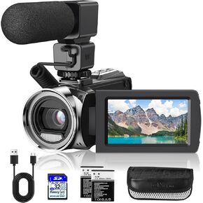 Video Camera Camcorder FHD 1080P 36MP YouTube Vlogging Camera Recorder 3.0 Inch 270 Degree Rotation Screen 18X Digital Zoom Camcorders with Microphone,32GB SD Card and 2 Batteries