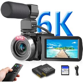 VETEK Video Camcorder, 6K 64MP IR Night Vision Vlogging Camera 18X Zoom WiFi Digital Camera for YouTube 3.0'' Touch Screen Recorder with 32GB SD Card, Microphone & 2.4G Remote Control