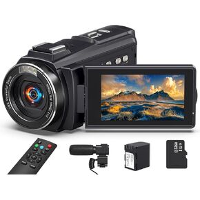 8K Video Camera Camcorder, 64MP IR Night Vision Vlogging Camera, 18X Zoom WiFi Digital Touch Screen Camcorder for YouTube with one 4500mAh Battery, 32GB TF Card, Remote Control, Mic, and Adapter