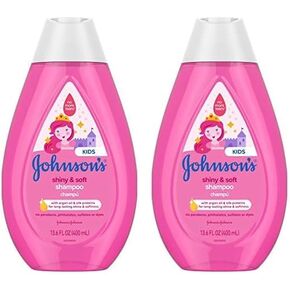 Johnson's Baby Shiny Soft TearFree Kids' Shampoo with Argan Oil Silk Proteins Paraben Sulfate DyeFree Formula Hypoallergenic Gentle for Toddler's Hair, 13.6 Fl Oz (Pack of 2)