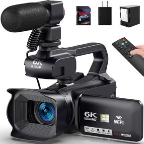Video Camera Camcorder 6K 64MP, 18X Digital Zoom IR Night Vision Vlogging Camera for YouTube, 4.0" Touch Screen Digital Camera with WiFi, Microphone, Remote Control, Charger, 64G SD Card