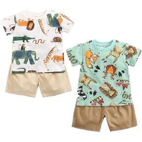 WATOCHE Baby Boys 4-Piece Cotton Shorts T-Shirt Summer Outfit Sets Infant Clothes, White+Green/12-18M