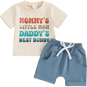 طفل طفل رضيع طفل الصيف ملابس Daddys/Mamas Boy Short Sleeve Shirt Shirt Shirts 2 PCS مجموعة