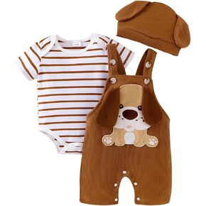 Baby Boy Clothes Short Sleeved Cute Cartoon Romper + Shorts + Hat Overalls Suspender for Boys 3 Pcs 0-18 Months