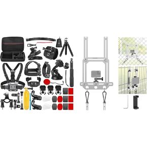 NEEWER 50 in 1 Action Camera Accessory Kit Compatible with GoPro Hero 12 11 10 9 DJI OSMO 4 3 2 Insta360 X3 X2 GO 3 SJCAM, PA036 Silver Camera Fence Mount for Live Streaming Included