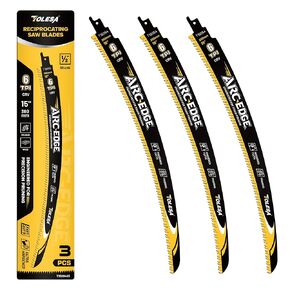 TOLESA 15in. Japanese Teeth Reciprocating Saw Blade, Arc Edge Wood Pruning Saw Blades 6TPI for Tree Trimming, Wood Cutting, Durable & Sharp, 3 Pieces