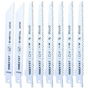 Reciprocating Saw Blades for Wood Pruning, 8Pcs Sawzall Blade Assortment Including 6 Woodcutting & 2 Carbide Metal Blades, Saw zalls Blade Holder with Storage Case (6in 6TPI + 6in18TPI) by RNSXYAT