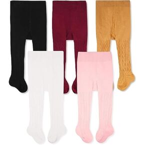 CozyWay Baby & Toddler Tights - Baby Girl and Boy Leggins Cable Knit Comfy Cotton Infant Multicolor - 5 Pack