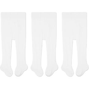 CozyWay Baby Tights - Baby Girl and Boy Leggins Cable Knit Comfy Cotton Infant 0-3 Months Unisex White - 3 Pack