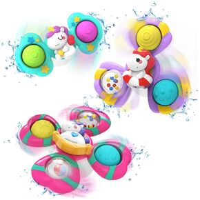3PCS Suction Cup Spinner Toys,Bath Toys for Baby 12 18 Months,Toys for 1 2 Year Old Toddler Girls,Sensory Toys for Toddlers 1-3 First Birthday Baby Gifts for Girls