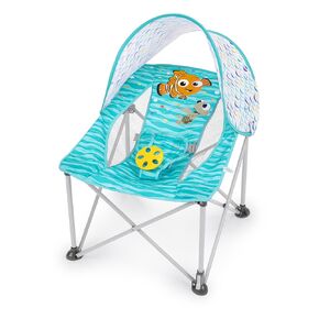 Bright Starts Pop 'N Chill Travel Seat, Indoor/Outdoor Use, Infant Seat with UPF 50+ Canopy, Grey, Ages 0-6 Months